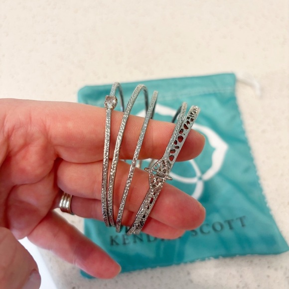 Kendra Scott Hammered Silver Crystal Bangle Set - Picture 2 of 4